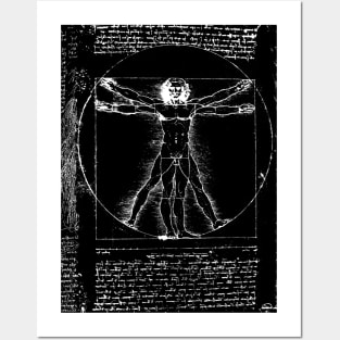 VITRUVIAN MAN Handwriting of Leonardo Da Vinci Black White Posters and Art